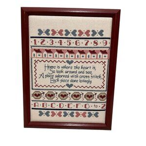 Framed Cross Creek Home is Where the Heart Is Finished Cross Stitch Sampler